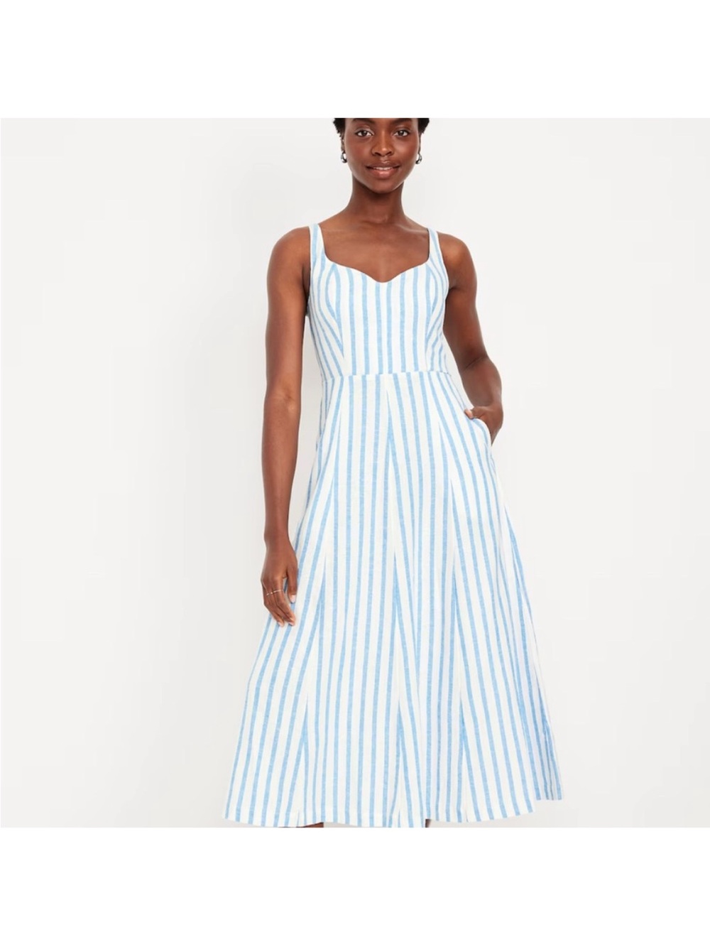 Old Navy Blue & White Striped Sleeveless Midi Dress